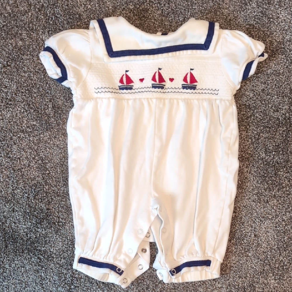 Koala Kids White and Navy Baby Sailor Romper